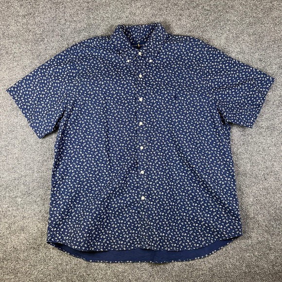 Polo Ralph Lauren Shirt Mens 2XL Blue White Flowers Floral Short Sleeve Pony - Picture 2 of 9